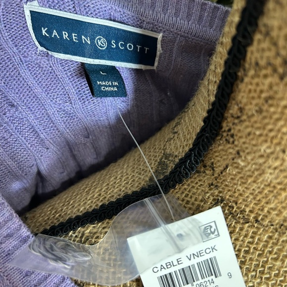 Karen Scott Purple and Gray V-Neck Sweater - Picture 3 of 3